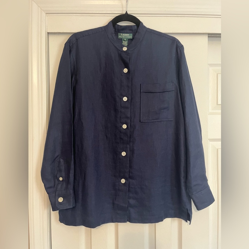 Lauren by Ralph Lauren Mandarin Collar Button Down